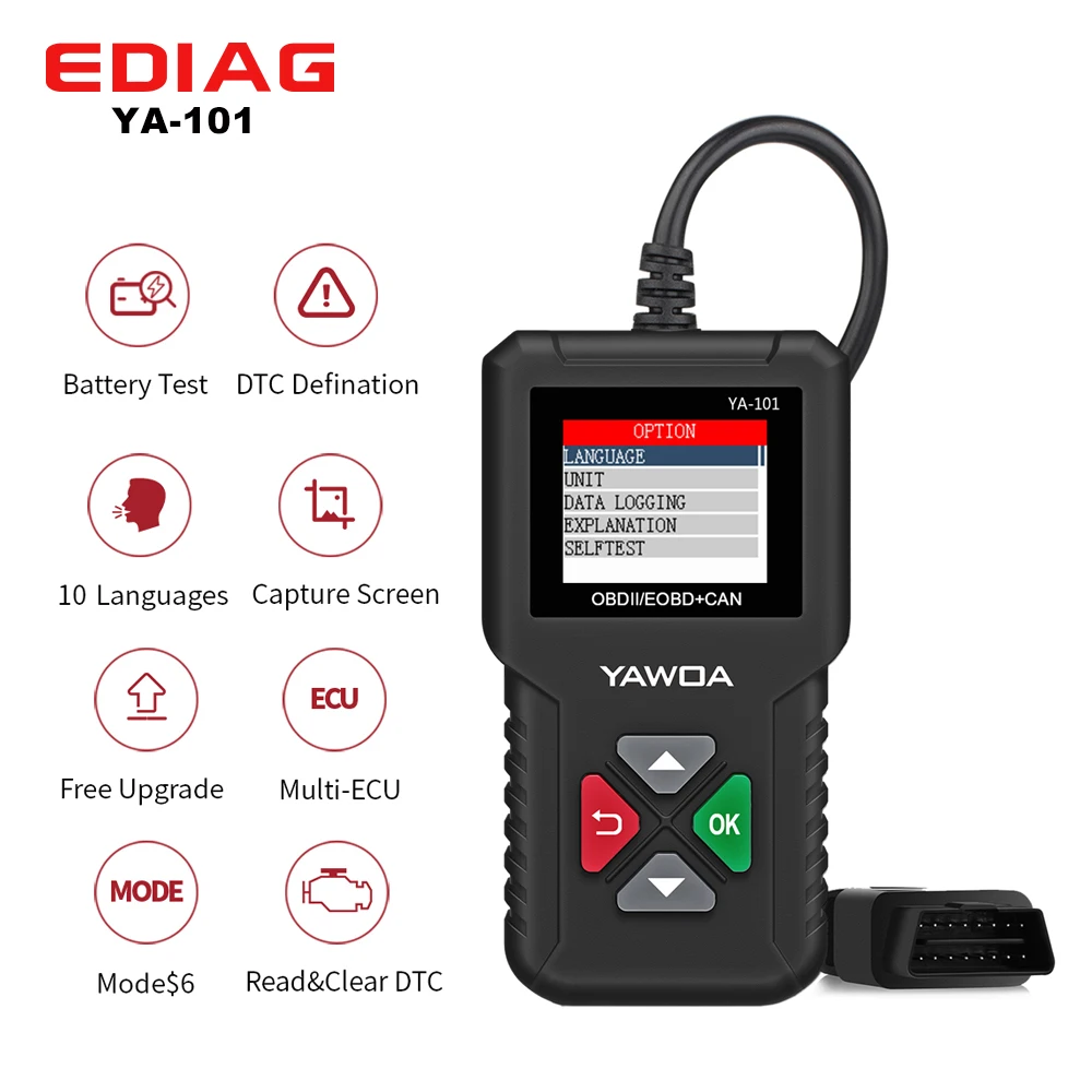 Ediag Ya101 Kódolvasó Obdii Ya-101 Eobd Usb-Vel, Hosszú Élettartamú Obd2 Szkenner Pk Cr3001 Cr319 Ad310 Car Diagnostic Tool Eszköz