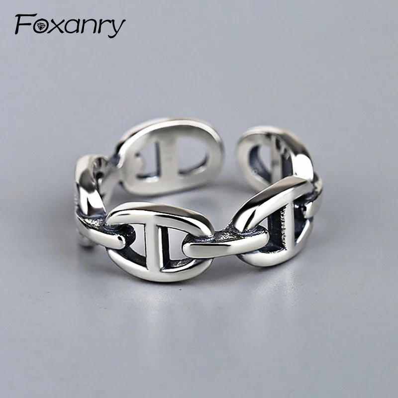 

Foxanry Vintage Chain Twining Handmade Rings 925 Sterling Silver Terndy Smooth Irregular Jewelry Wedding Accessories for Women