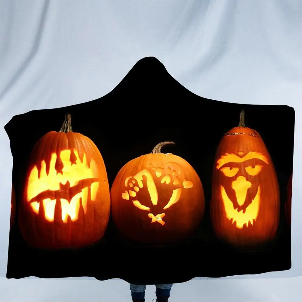 11 Halloween Pumpkin Pattern Wear Cap Home Blanket Children's Blanket Hooded Shawl - Цвет: 11
