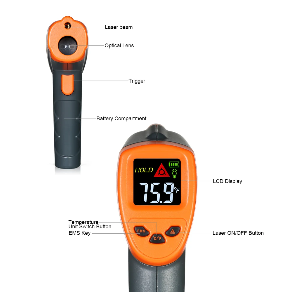 Умный датчик-50~ 600 °C 12:1 Мини Ручной ЖК-цифровой Бесконтактный ИК инфракрасный термометр тестер температуры пирометр