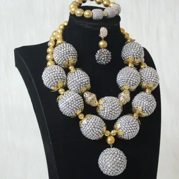 

4UJewelry Balls Silver Jewelry Set Dubai Necklace Set With Gold Divider African Women Jewellery Set For Nigerian Weddings Bridal