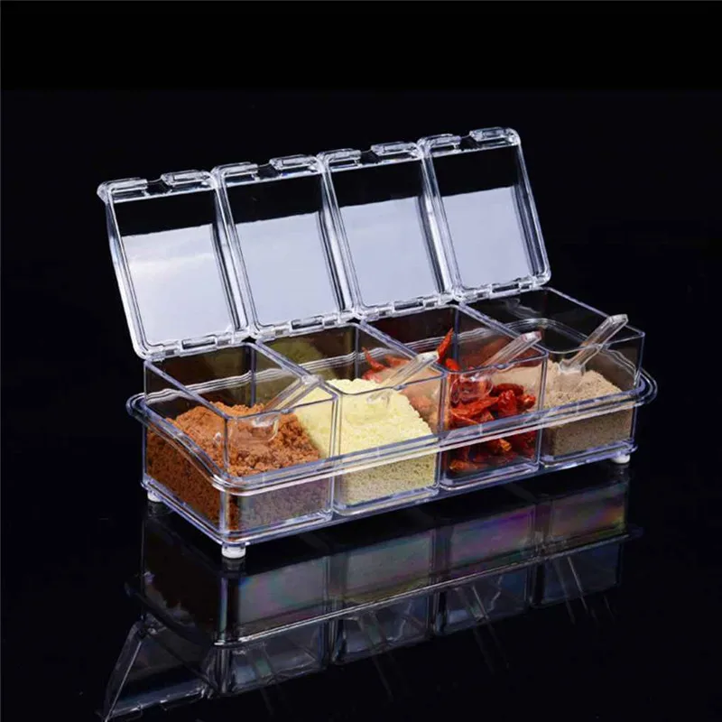 

With spoons Jar Spice Box Seasoning Container Dispenser Storage Acrlic Condiment