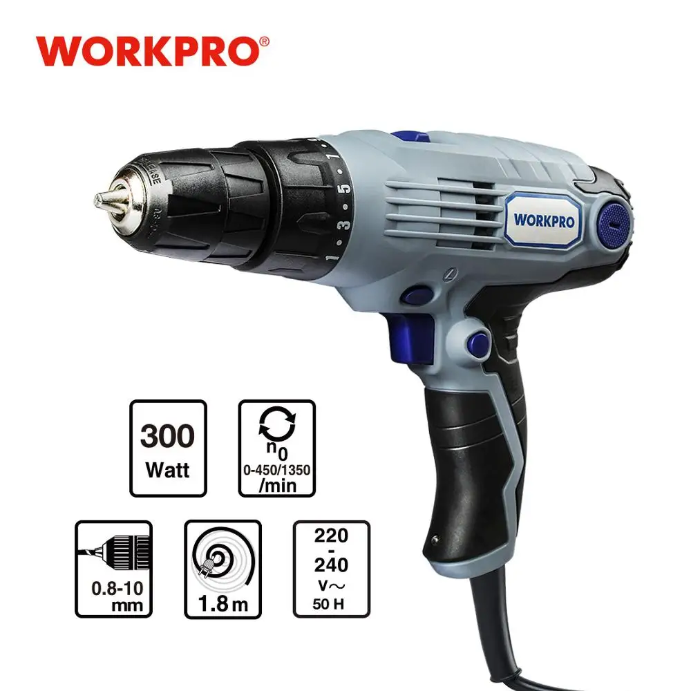 Workpro 10 мм 2 Скорость 300W coreded бурильщик 220V/50HZ Электрическая отвертка с 1 8 м шнур