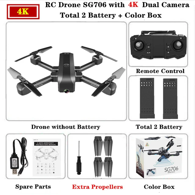 SG706 Дрон 4K HD WiFi FPV камера профессиональный селфи складной Квадрокоптер стабильная высота RC Вертолет VS KF607 XS809S XS816 GD89 - Цвет: 4K-Color Box-2B