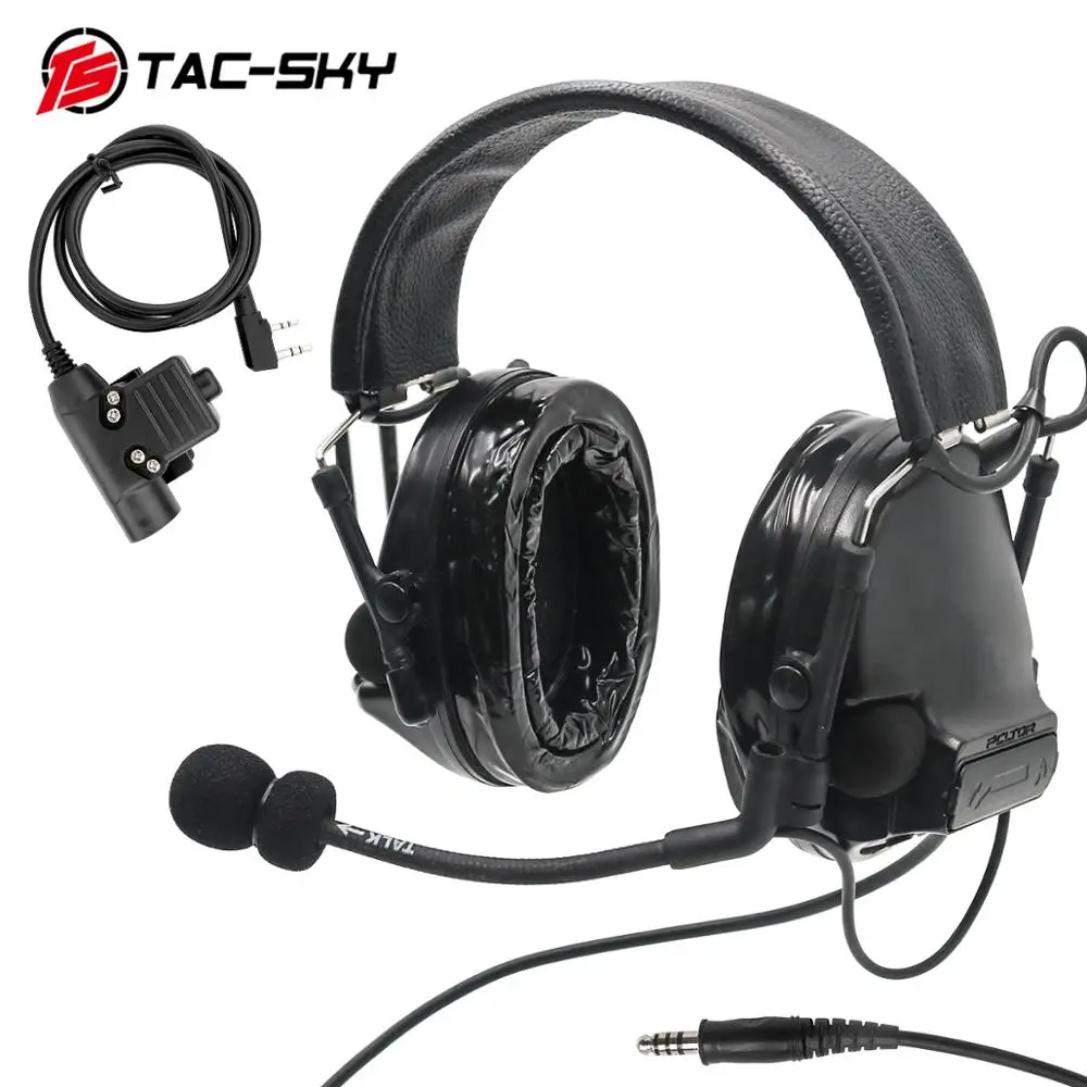 

TAC SKY Tactical COMTAC III Upgraded Noise Reduction Pickup Tactical Headset and Military Intercom Tactical PTT U94 PTT BK