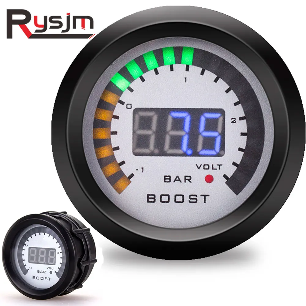 Auto Auto Bar Turbo Boost Gauge 2 "52 Millimetri Led Fumo Viso Meter Con Sensore Di Luce Blu Bordo Nero 12V Turbo Misuratori Di Pressione Digitale