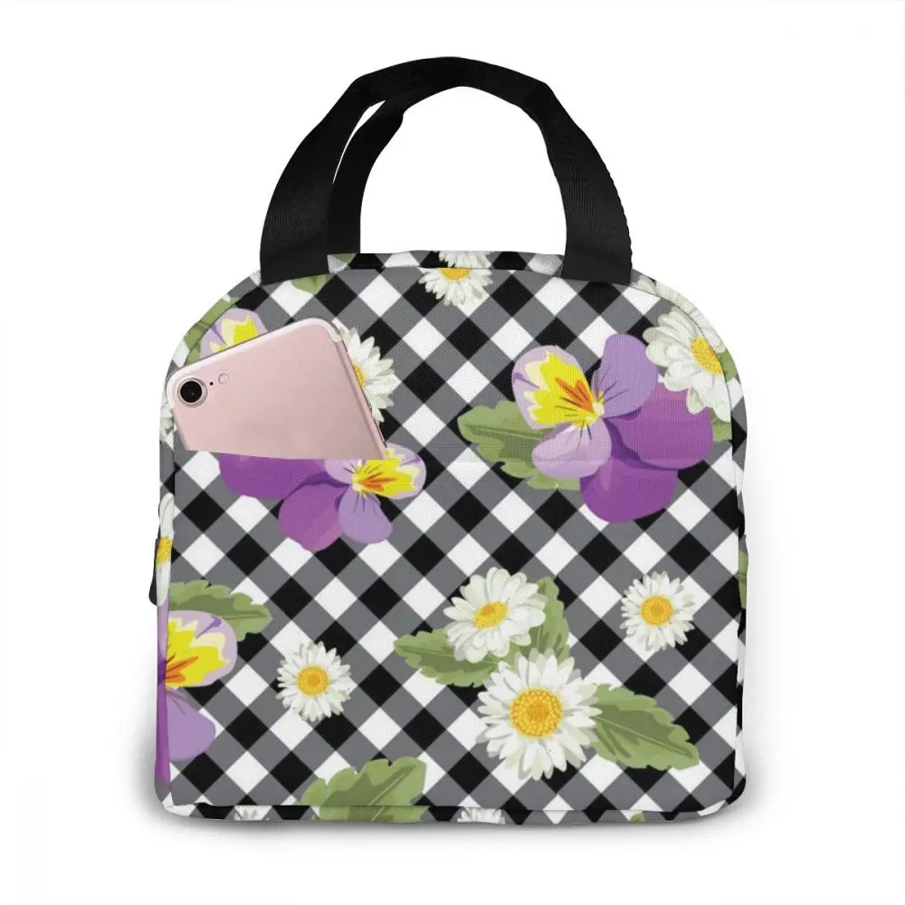 

NOISYDESIGNS New Fresh Insulation Cold Bales Thermal Oxford Lunch Bag Convenient Leisure Bag Cute Floral Pattern Pansies Tote