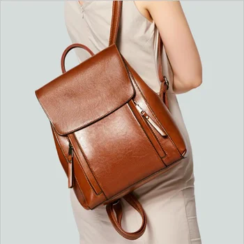 

Women's Backpack 2020 New Leather Women's Bag Fashion Oil Wax Cowhide Backpack Women's Schoolbag Shopping Bag Travel Backpack