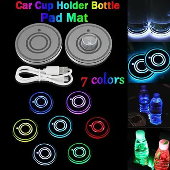 

2PCS Car Logo LED Colorful Water Cup Mat Lights Seat For Honda Accessories LEXUS For BMW Trim Lamp Toyota Decoration O2M0