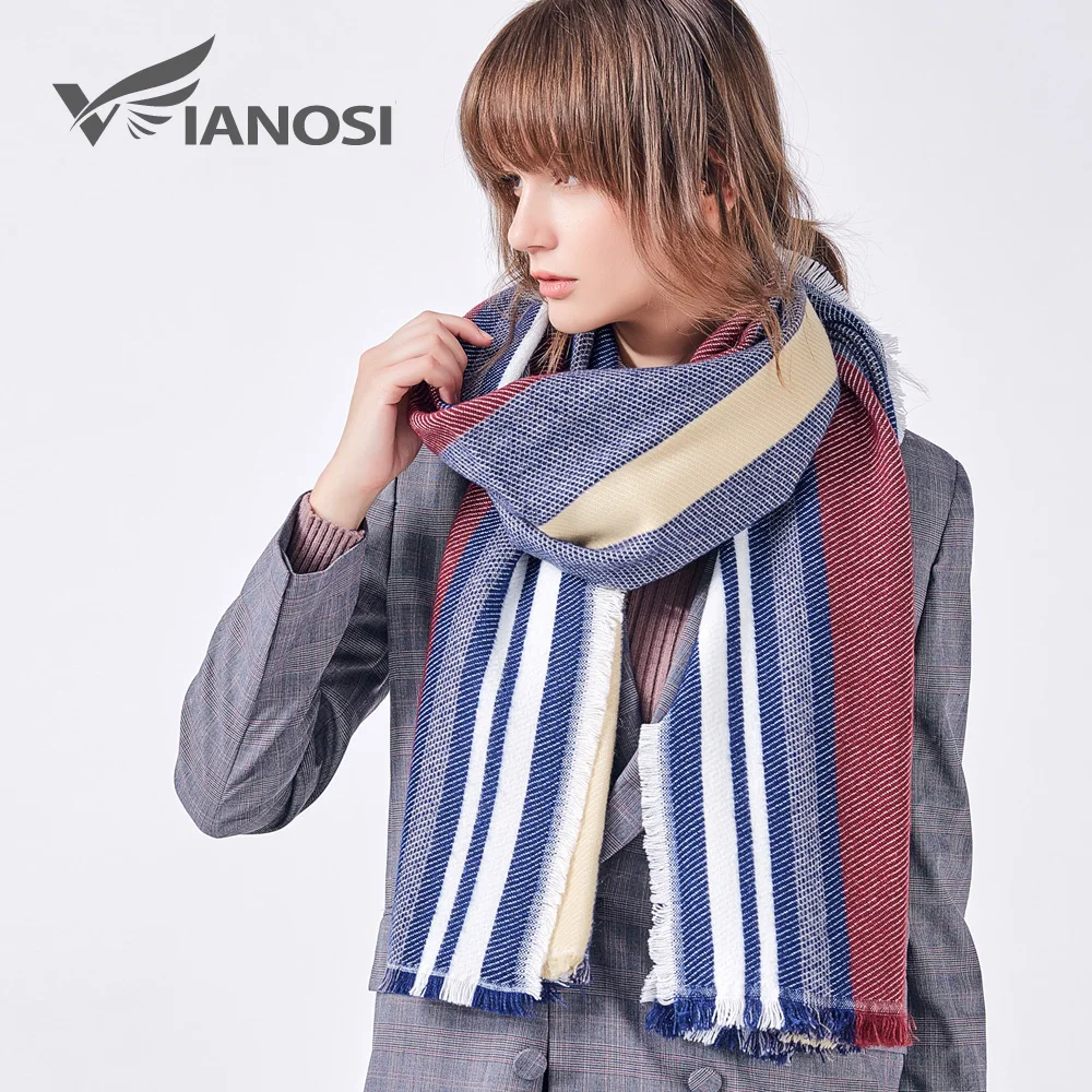 [VIANOSI] 2022 Newest Winter Scarf Women Fashion Striped Cashmere Scarves Luxury Brand Shawls