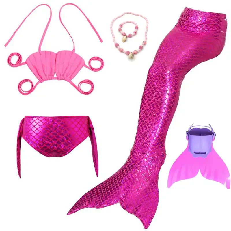 6pcs Set 3 Костюм морской горничной для девочек; костюм принцессы Ариэль; купальник с хвостом Русалочки и бикини; купальный костюм русалки для детей - Цвет: 6pcs Set 3