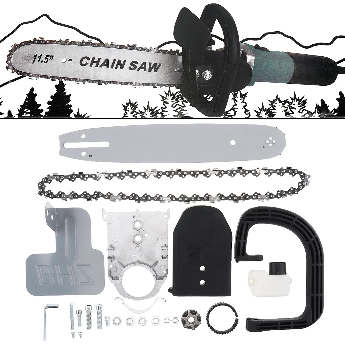  11.5 Inch M10 Upgrade Small Angle Grinder Electric Chain Saw Parts Converter Set Chainsaw Bracket W