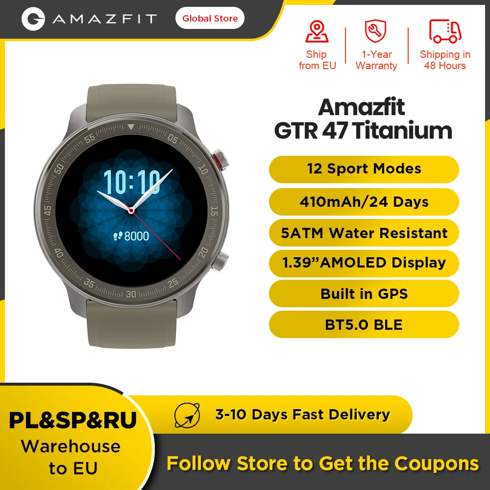 Global Version Amazfit Gtr 47mm Titanium Smart Watch 5atm New Smartwatch 24  Days Battery Music Control For Android Ios Phone - Smart Watches -  AliExpress