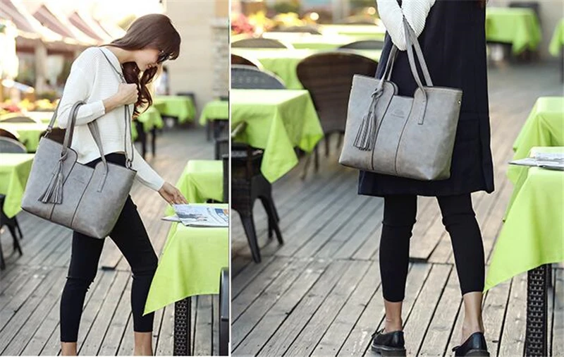 Yogodlns брендовая дизайнерская большая сумка из искусственной кожи большой емкости Ретро кисточкой сумки на плечо для женщин шоппинг бахромой сумка