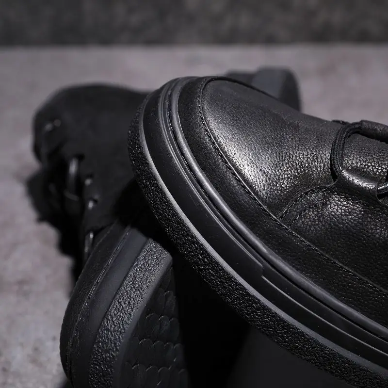 

2019 Winter New Style High Shoes Men Full-grain Leather Black And White with Pattern Versatile Simple Genuine Leather Trend Casu