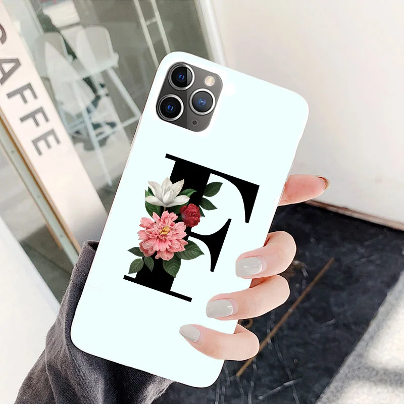 TPU Белый мягкий чехол из ТПУ с надписью Monogram A J K Q Алфавит цветы для iPhone 11 11PRO MAX X 6S Plus 7 Plus XR MAX цветочный чехол - Цвет: TPU