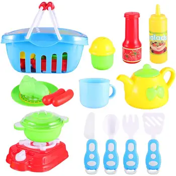 

1 Set Children Cooking Kit Toys With Basket Simulation Kitchen Cooking Utensil Toy Tableware Pretend Role Paly Toy Set