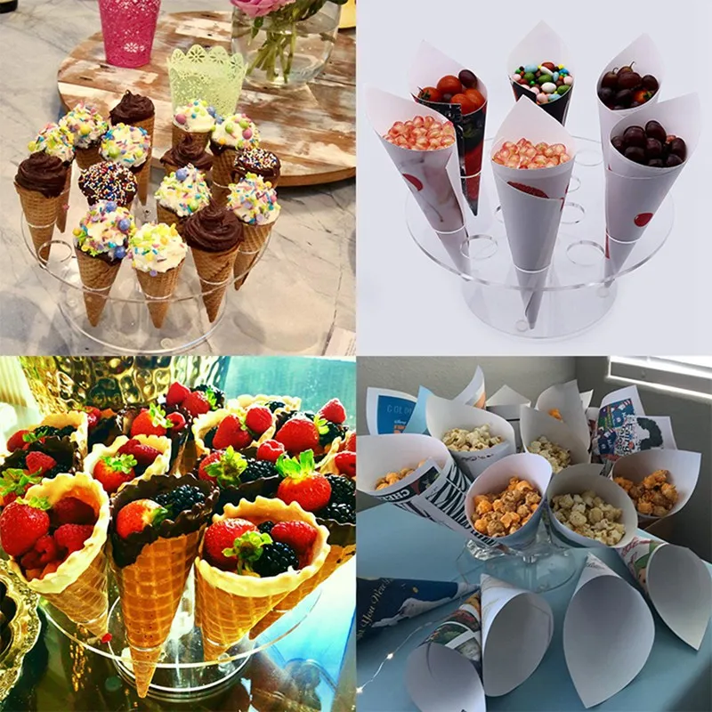 Wedding Clear Acrylic Ice Cream Cone Stand Holder Cupcake Ice Cream Cones Holder Stand For Wedding Party Buffet Display Rack