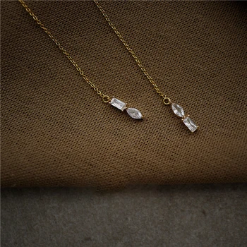 

925 Sterling Silver Plated 14K Gold Korean Geometric Shiny Zircon Hanging Earrings Tassels Long Exquisite Jewelry for Women Gift