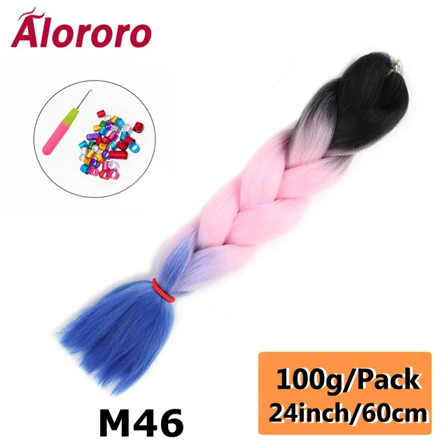 Jumbo Braid Hair Extensions Green Synthetic Braiding Hair 24 Inch Afro Blue Pink Purple Blonde Ombre Hair for Braids Alororo 24inches-M46