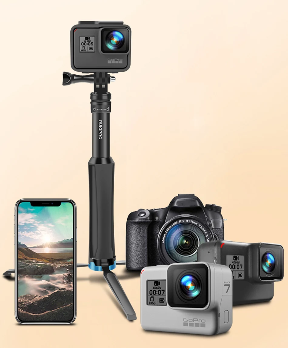 ACCESSORI GO PRO Monopiede portatile multifunzione in alluminio con treppiede universale All-in-one per Smartphone GoPro 7 DJI OSMO Action Camera 144