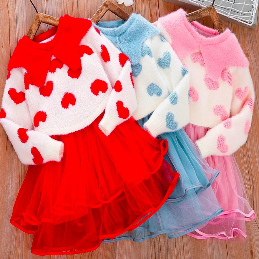 Платье-свитер для девочек г. Осенне-зимняя флисовая одежда для детей, милое и милое платье принцессы с длинными рукавами и воротником-бабочкой