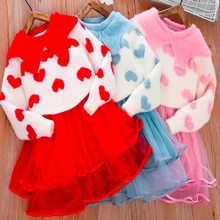 Платье-свитер для девочек г. Осенне-зимняя флисовая одежда для детей, милое и милое платье принцессы с длинными рукавами и воротником-бабочкой