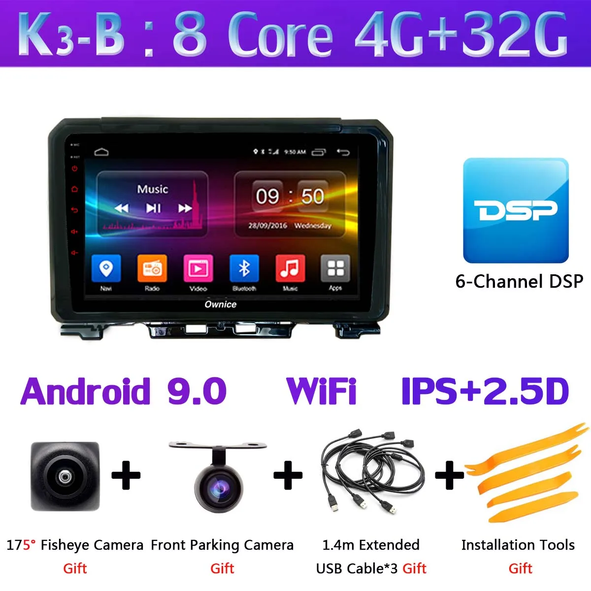 360 ° панорамный 4G LTE+ WiFi Android 9,0 8Core 4+ 64G Автомобильный мультимедийный плеер CarPlay Android Авто DSP gps радио для Suzuki Jimny - Цвет: K3-B