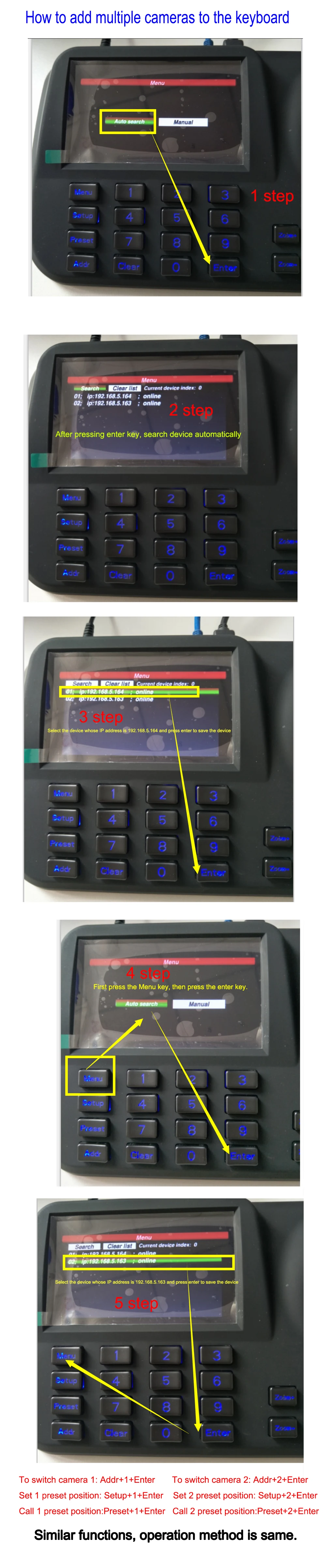 How to add multiple cameras to the keyboard