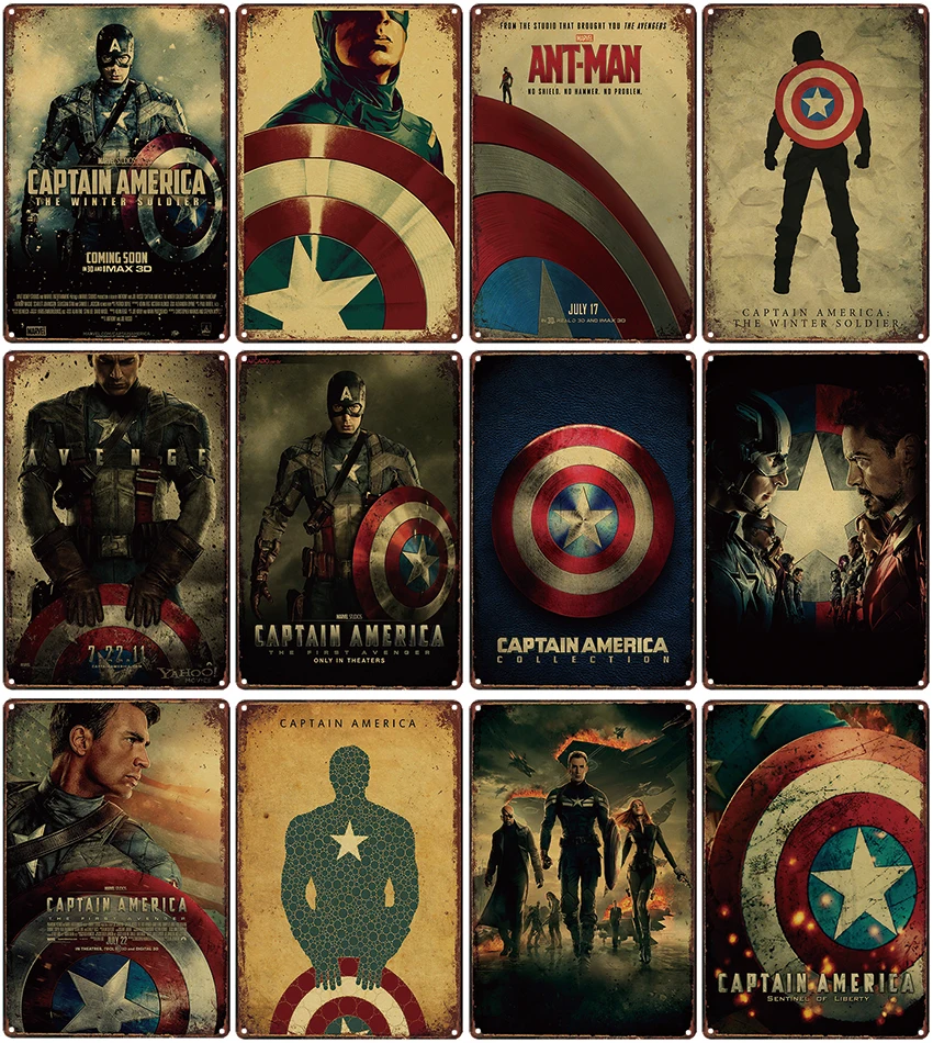 

Captain America Metal Poster Plaque Metal Vintage Classic Movie Metal Tin Sign Wall Decor for Bar Iron Painting