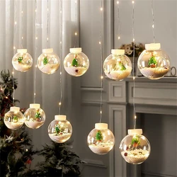 Santa Claus Curtain Light String LED Christmas Tree Snowman Wishing Ball Hanging Lamp for New Year Holiday Garden Patio Decor
