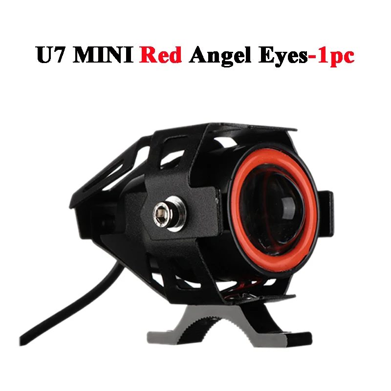 Светодиодный фонарь для мотоцикла U7 мини яркость 3000лм точечные ангельские глазки фары 12 В мотоцикл DRL вождения работы противотуманные фары - Цвет: Red Angel Eye 1PC