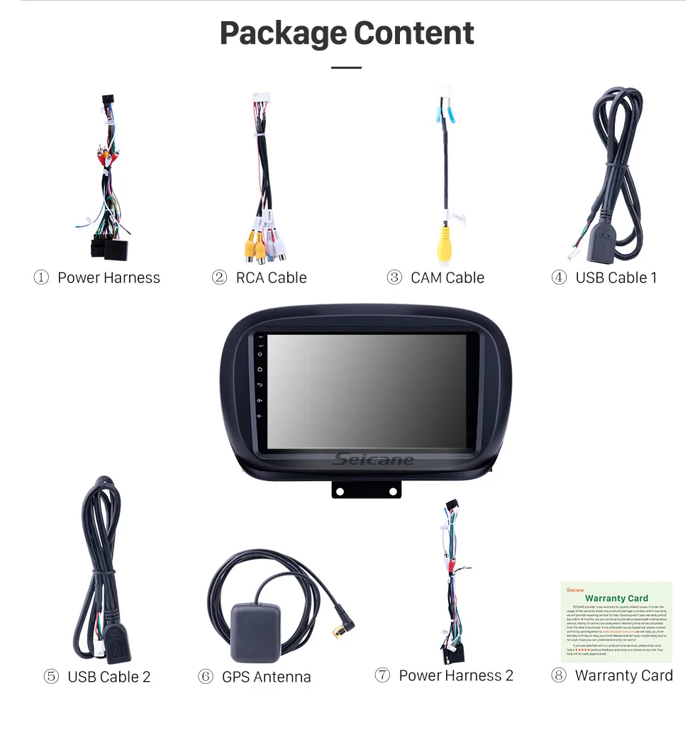 Excellent Seicane 2din GPS Car Multimedia player 9 inch for Fiat 500X 2014-2019 Android 8.1 HD Touchscreen car Radio support SWC Carplay 15