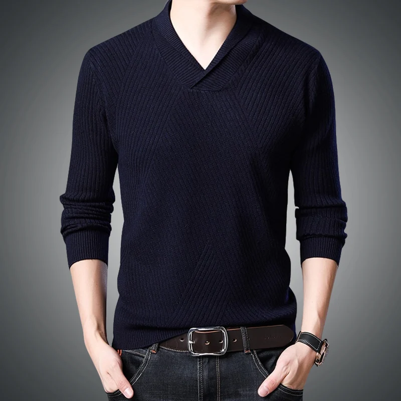 

men V-Neck long sleeve fashion warm Sweaters men's thick autumn winter solid color casual wild trend bottoming shirt