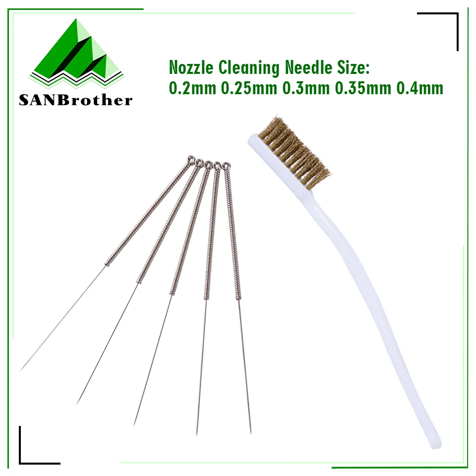 3D Printer Nozzle Cleaning Kit with Brush 5 Pieces Cleaning Needles and 2 Cleaning Brush Kit Tool set For MK8 V6 Nozzles