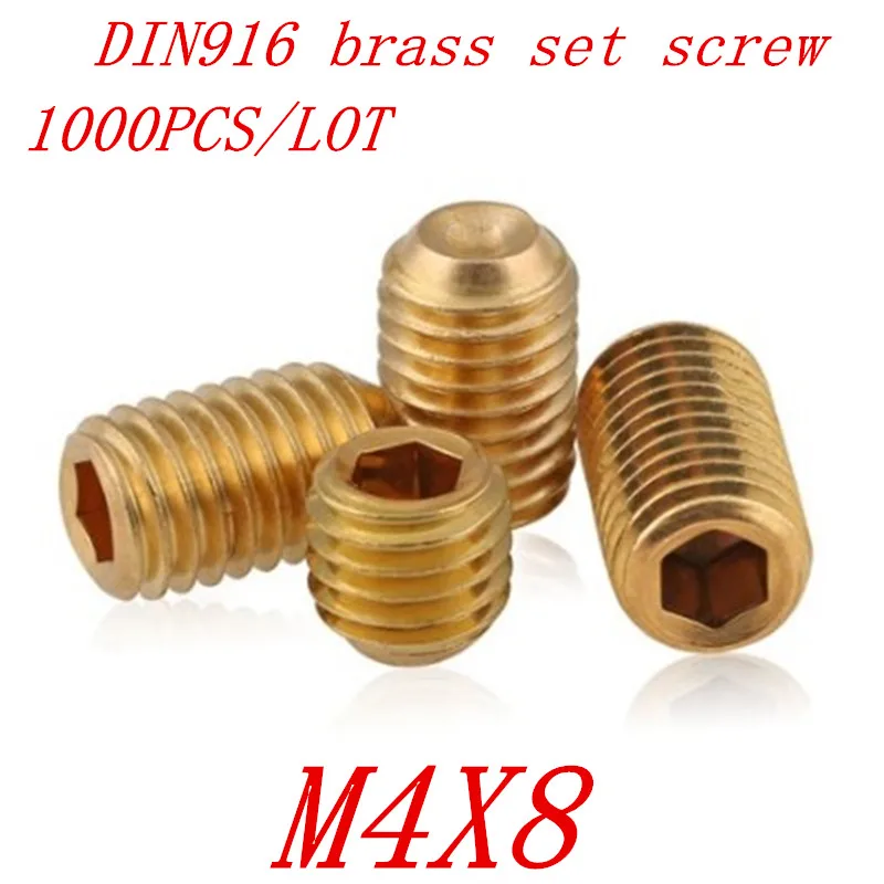 1000Pcs DIN916 m4x8 Brass Cup Point Grub Hex Socket Set Screws Brass