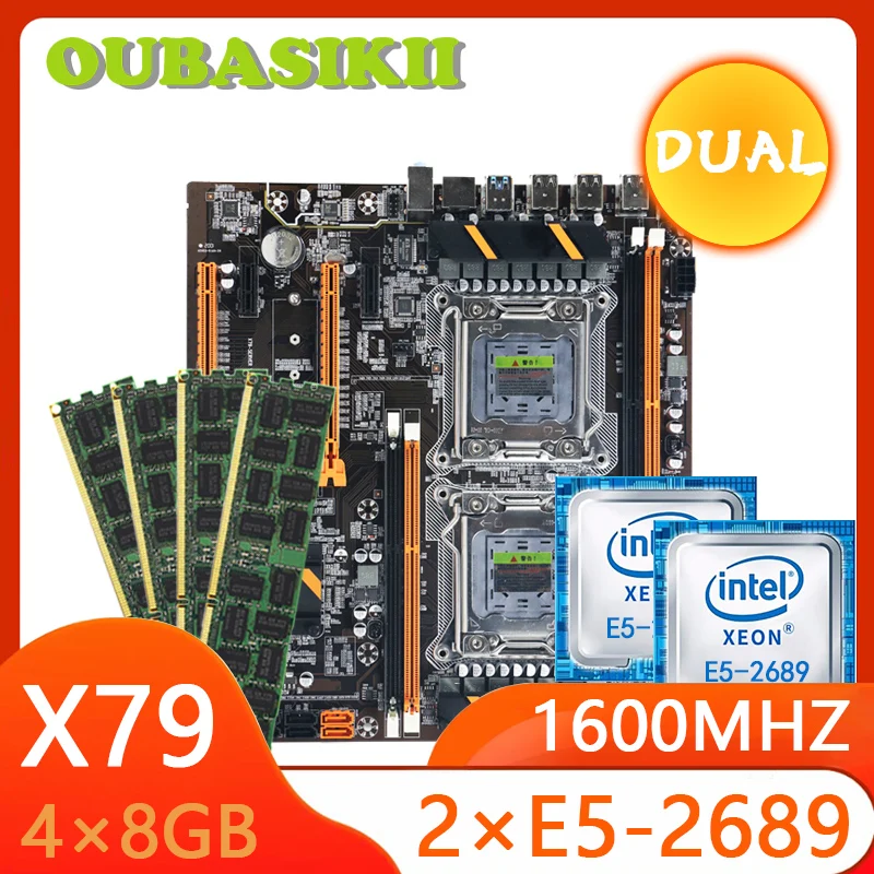 OUBASIKII X79 Dual ATX CPU motherboard combos 2 × Xeon E5 2689 4 × 8GB