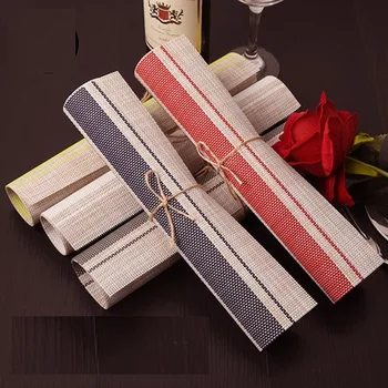 

Vertical Stripe PVC Fake Linen Table Napkin Non Slip Drink Coasters Insulation Pad Home Decor Table Mat Serviette De Table