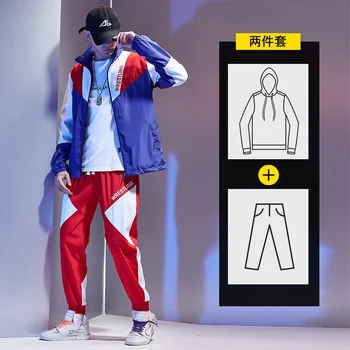 

Hip Hop Autumn Men Sweatshirt Black Casual Zipper Loose Tracksuit Men Long Sleeve Vetements Mens Clothes Set Streetwear B60