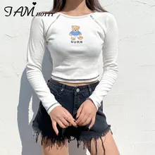 Cheap Cartoon Panda Printed Zipper Up Women's T-shirts Cute Kawaii White Long Sleeve Crop Top Tees E-girl Korean Fashion 2020 Iamhotty Cheap Cartoon Panda Printed Zipper Up Women's T-shirts Cute Kawaii White Long Sleeve Crop Top Tees E-girl Korean Fashion 2020 Iamhotty
