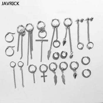 

20Pcs Korean Huggie Hoop Earring Stainless Steel Dangle Hinged Feather Drop Earrings Long Chain Pendant Earrings Jewelry