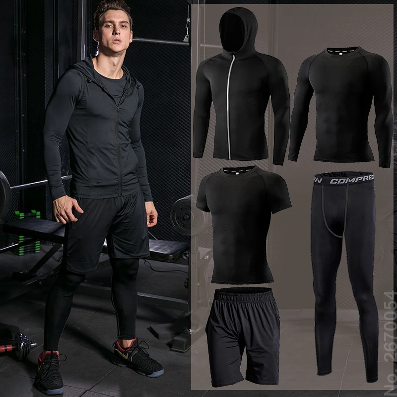 

Men Sportswear Workout Set Compression Sport Suits Running Sets Clothes Sports Joggers Training Gym Fitness Tracksuits Quick Dry