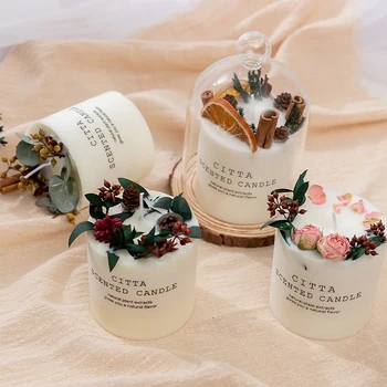 

Creative gift with tray glass cover gift box scented candle & fragrance soy wax candle