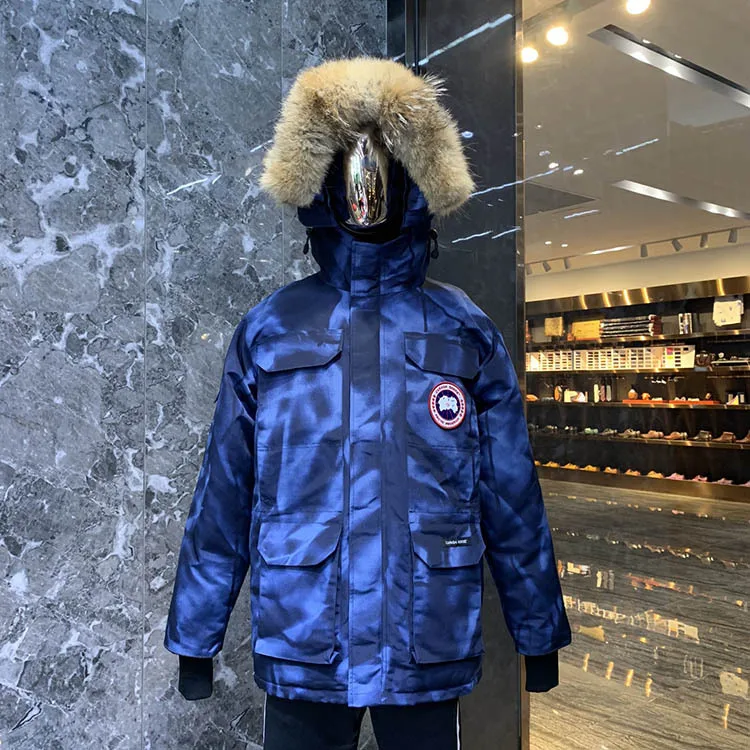 blue camouflage Casacas para mujer chaqueta, канадский мужской пуховик, толстый, wo, для мужчин, shelter, зима, натуральный мех-40 ℃, водонепроницаемый, для улицы, для мужчин, для женщин, Новинка - Цвет: blue camouflage