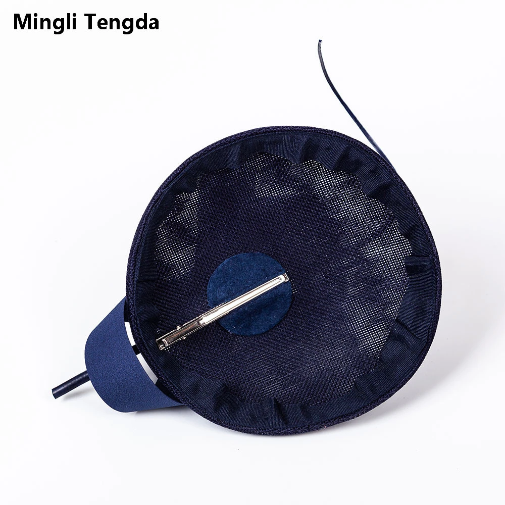 Mingli Tengda Bride Hemp Blue Green Yarn Hat Feather Wedding Accessories Elegant Lady Hat Headdress Headwear Teal Tiara Birdcage