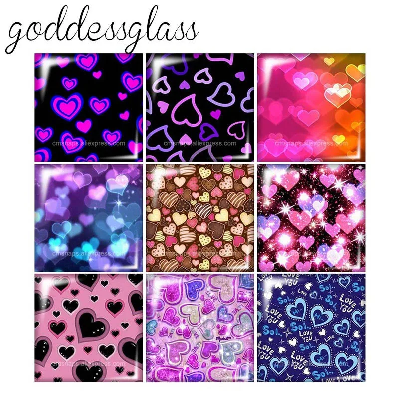 

New Shinning style Beauty hearts Love Square 10pcs mixed 12mm/20mm/25mm/30mm photo glass cabochon demo flat back Making findings