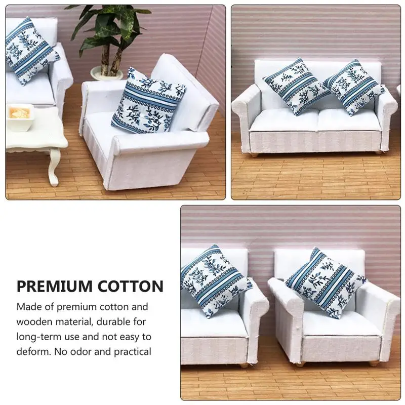 1Pc Mini House Mini Model Living Room Scene White European Sofa with Cushion Dollhouse Sofa Supplies Dollhouse Furniture