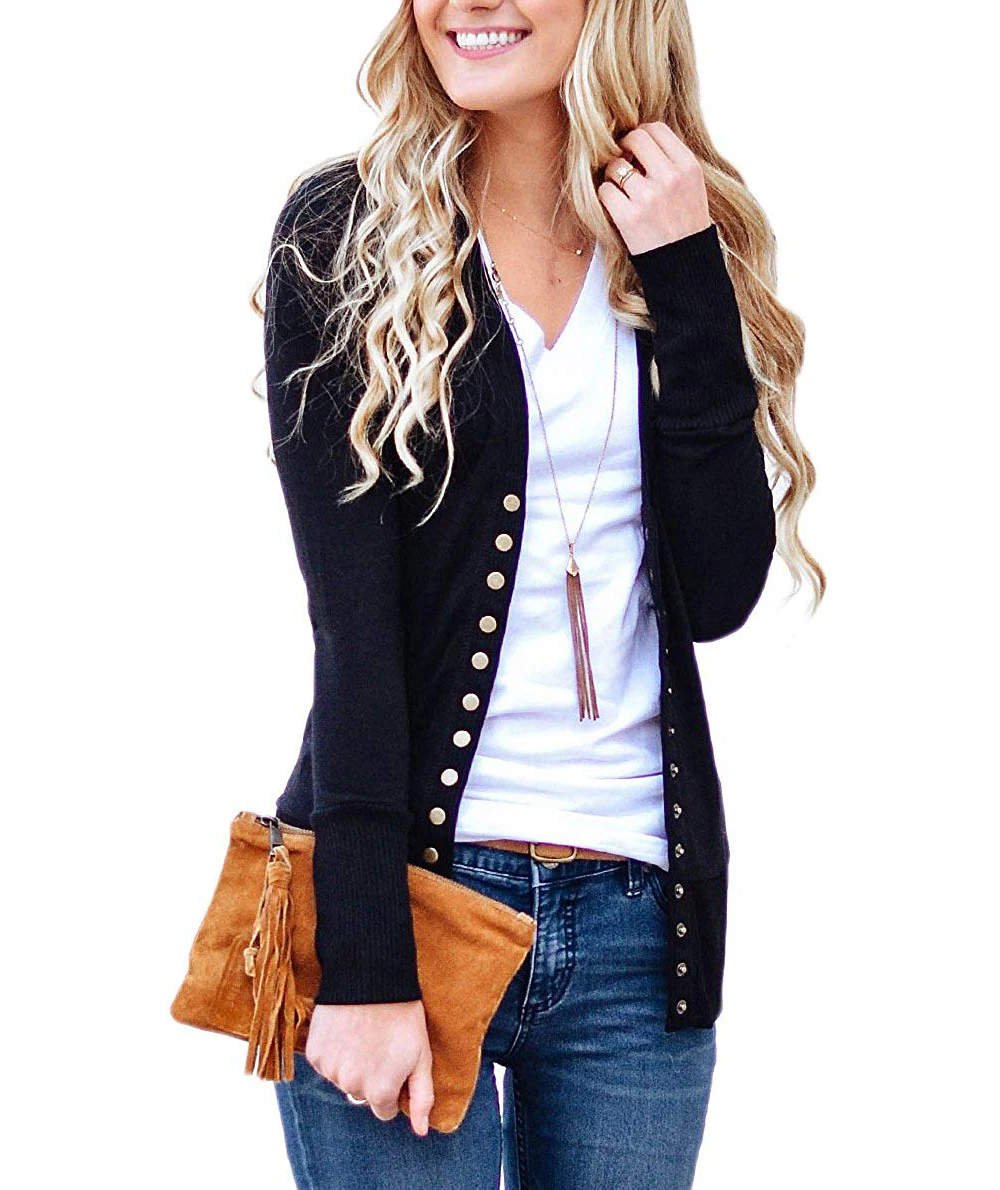 

Black Color Womens V Neck Button Down Cardigan Solid Black Top Cardigan Woman Cardigan Sweater Long Sleeve Knitwear Sweater