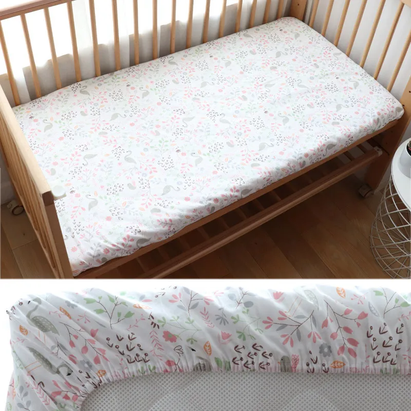 Детская простыня для новорожденных хлопок Мягкая кроватка простынь на резинке для детей Защитный наматрасник 130x70 см Прямая поставка - Цвет: Pink Swan