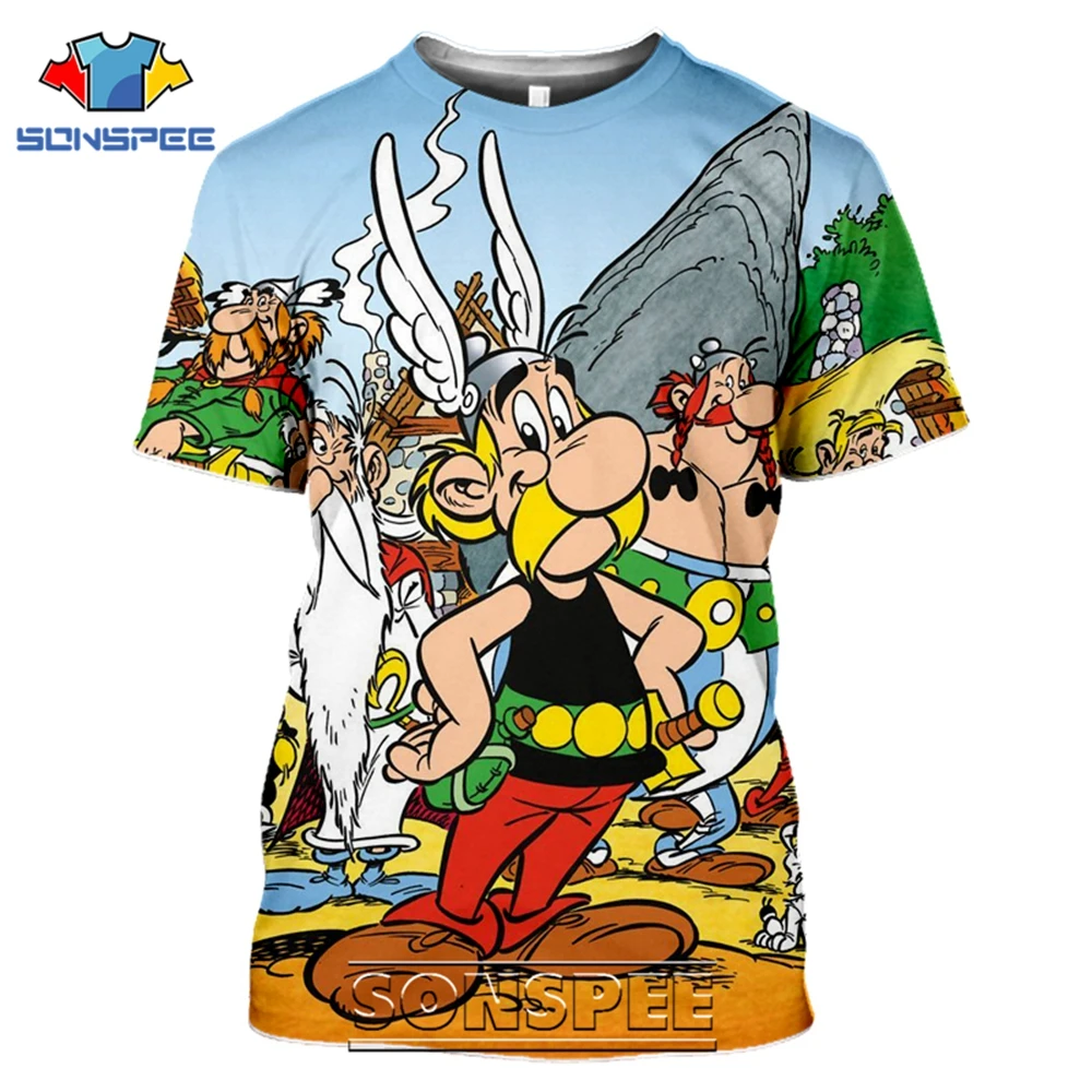 SONSPEE 3D Print Asterix And Obelix T-shirts Men Women Casual Hip Hop Short Sleeve Streetwear Vintage Cartoon Tees Tops Shirt (13)